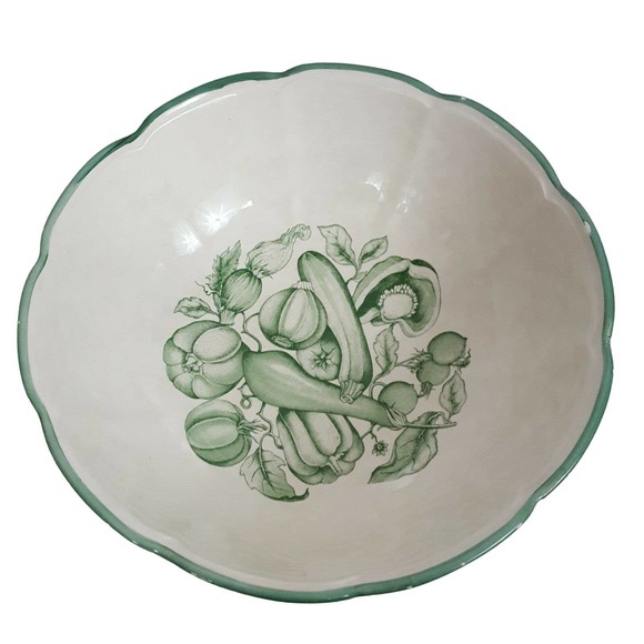 Garantito per Alimenti Vintage Pasta Serving Bowl Green White Hand Painted - Picture 2 of 16